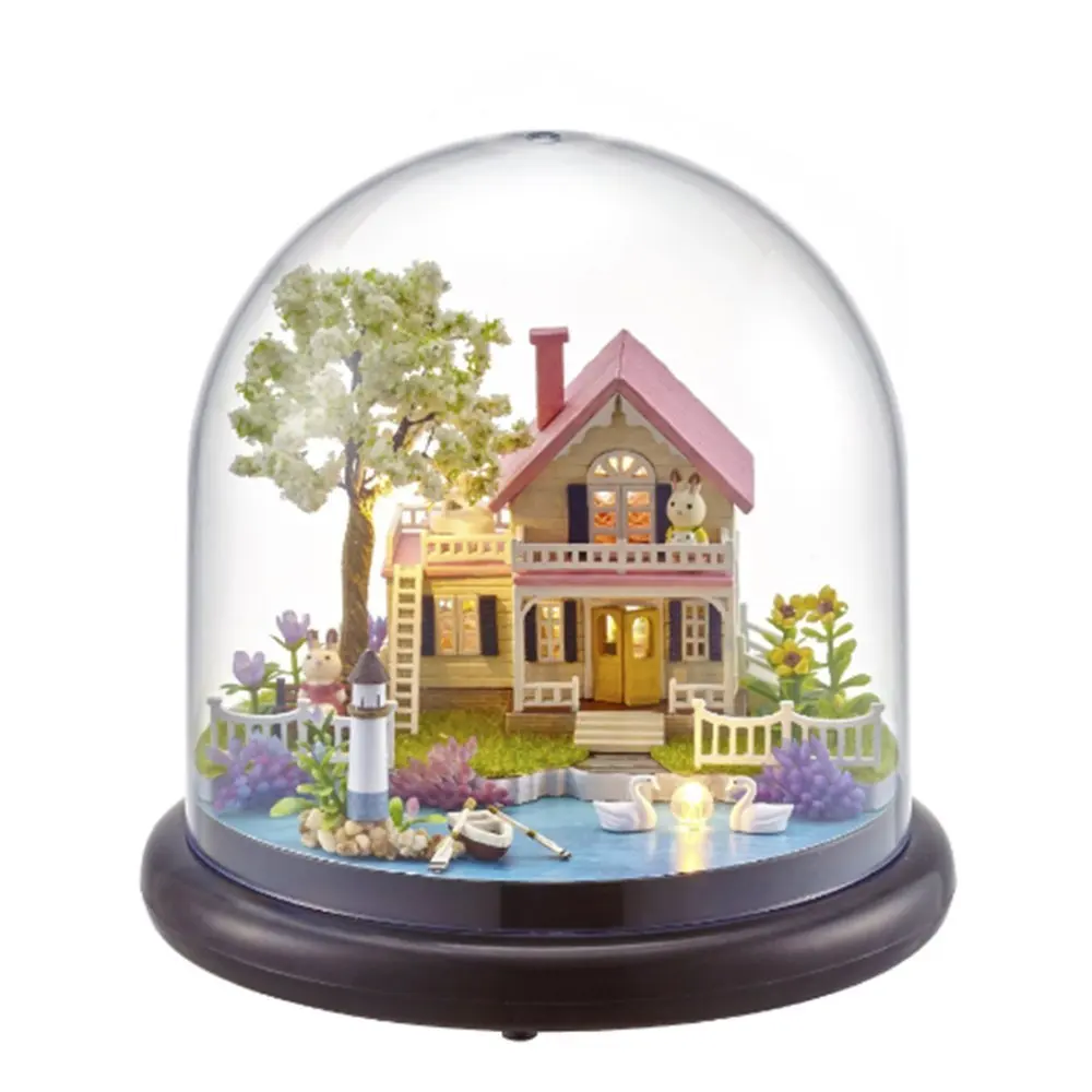 

Karleksliv Home Decoration DIY Mini Country House Glass Cover Decoration Cute Artwork Birthday Gift Children Home Decoration