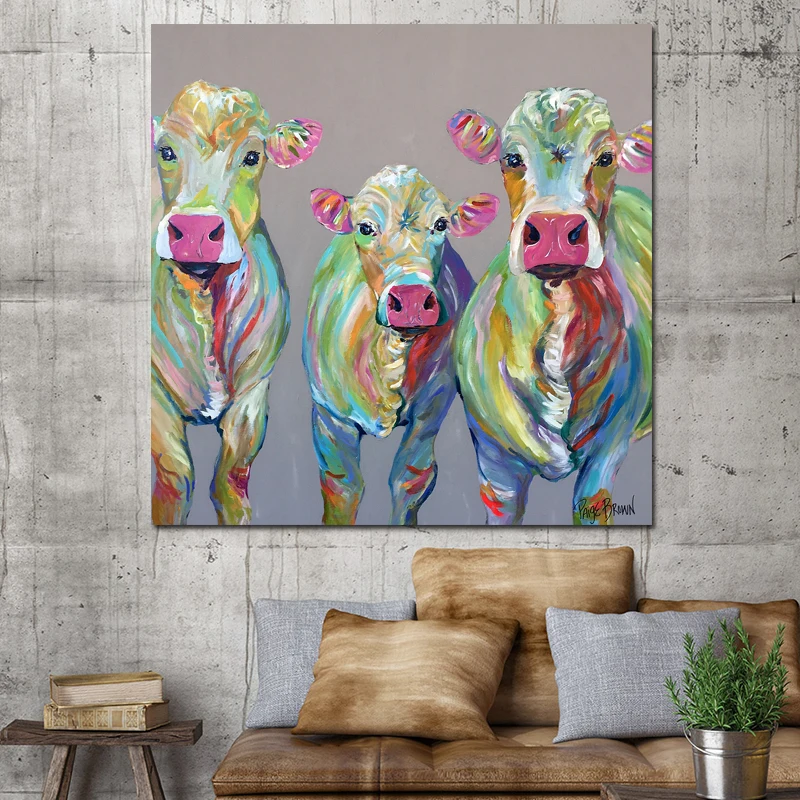

Canvas Painting Animal Posters and Prints Three White Cow Oil Painting Wall Art Pictures for Living Room Cuadros Home Decoration