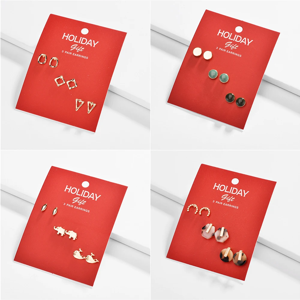Модные геометрические акриловые серьги для женщин Металлические животные маленькие серьги-гвоздики набор Brincos женские DIY женские рождественские подарки