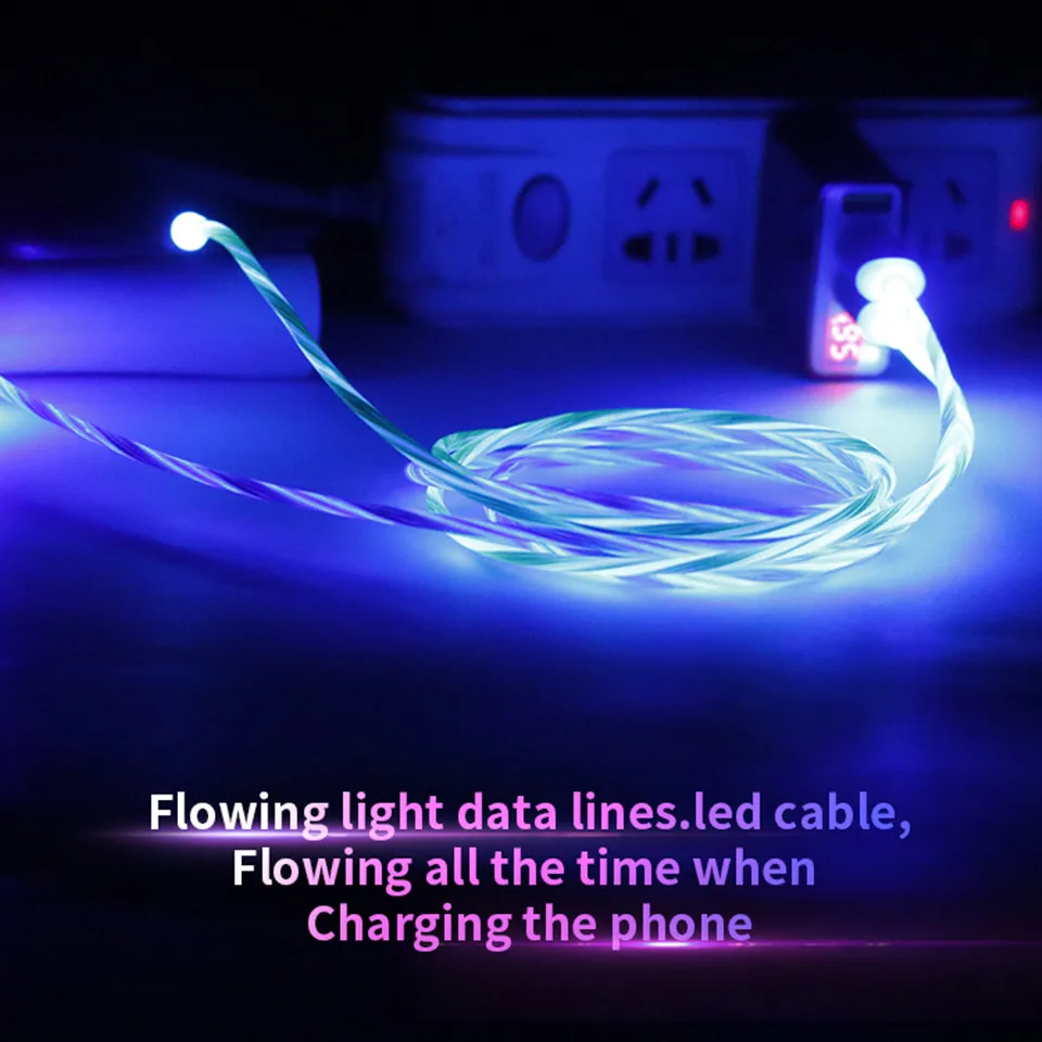 Цветной светодиодный магнитный кабель для телефона, быстрая зарядка, кабель Micro usb type C, зарядное устройство для iPhone 8, huawei, samsung, кабель USB C