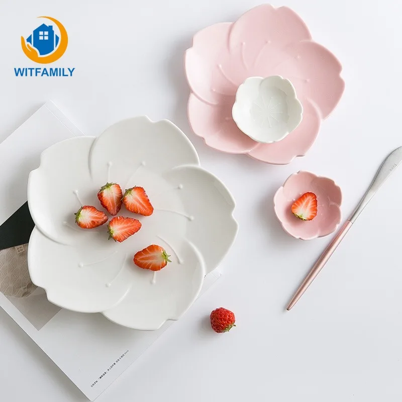 

Japanese Ceramic Plate set Petal Tableware Western Dish Sauce Dessert Baking Bowl Dinner Porcelain Salad Snack Cake Plates