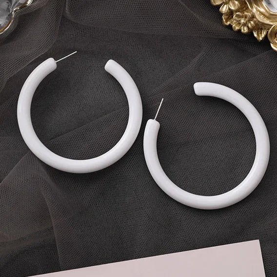 VIVILADY 925 Серебряная игла C Форма Красочные акриловые женские серьги-кольца минималистичный стиль большой круг горячая Распродажа ювелирных изделий Brincos - Окраска металла: Родиевое покрытие