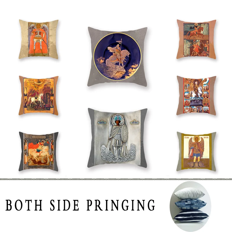 

19th Century Printed Double-Sided Polyester Fluffy Pillowcase Archangel Michael Pattern Sofa Cushion Cover Decoration
