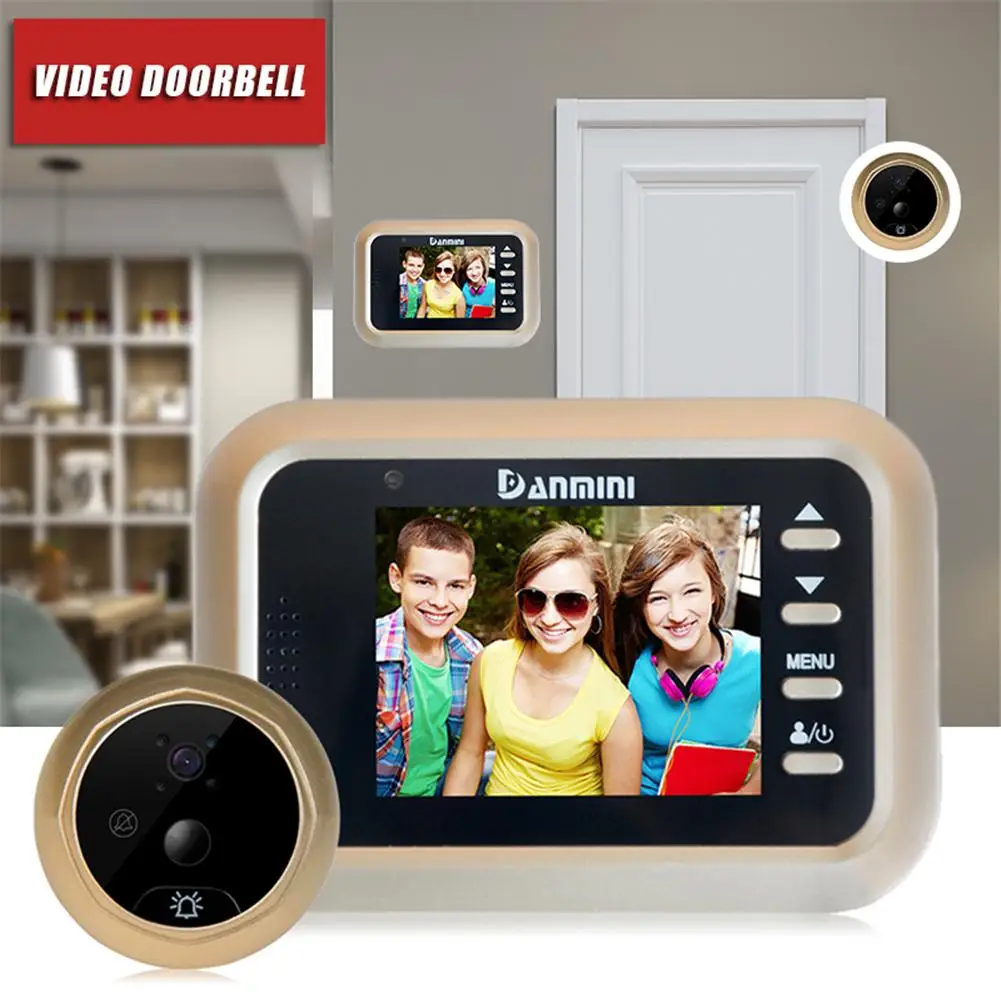 DANMINI-timbre Digital Q8, pantalla a Color de 2,4 pulgadas, Visor de mirilla HD IR, visión nocturna, cámara de puerta, PIR, detección de movimiento, vídeo
