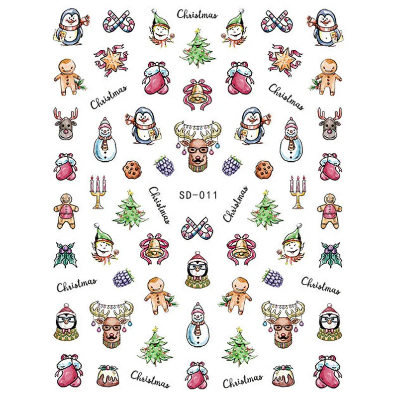 Рождественские наклейки на ногти серии снежинка снеговик Санта-Клаус дизайн