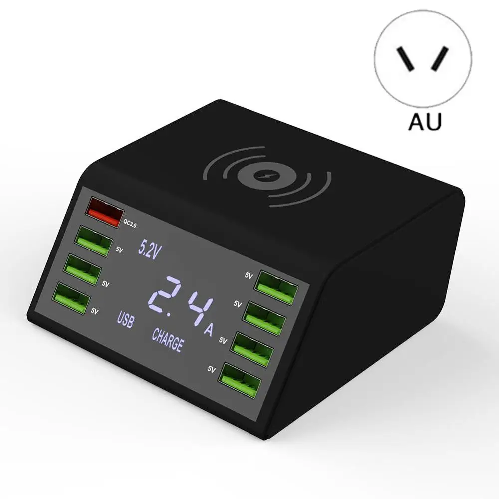AU 3,0 Быстрая зарядка беспроводное зарядное устройство для 8 портов s светодиодный usb-порт Быстрая зарядка для iphone XR Max samsung S9 huawei P20 Xiaomi Cc9 Pro - Тип штекера: AU