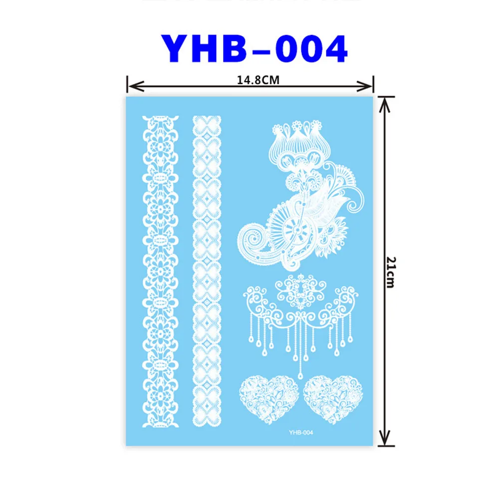 YHB-004 Хна для росписи мехенди кружевные тату-наклейки колье из белого кружева цветок левая временная татуировка наклейка роспись по телу водонепроницаемый для свадьбы - Цвет: YHB-004