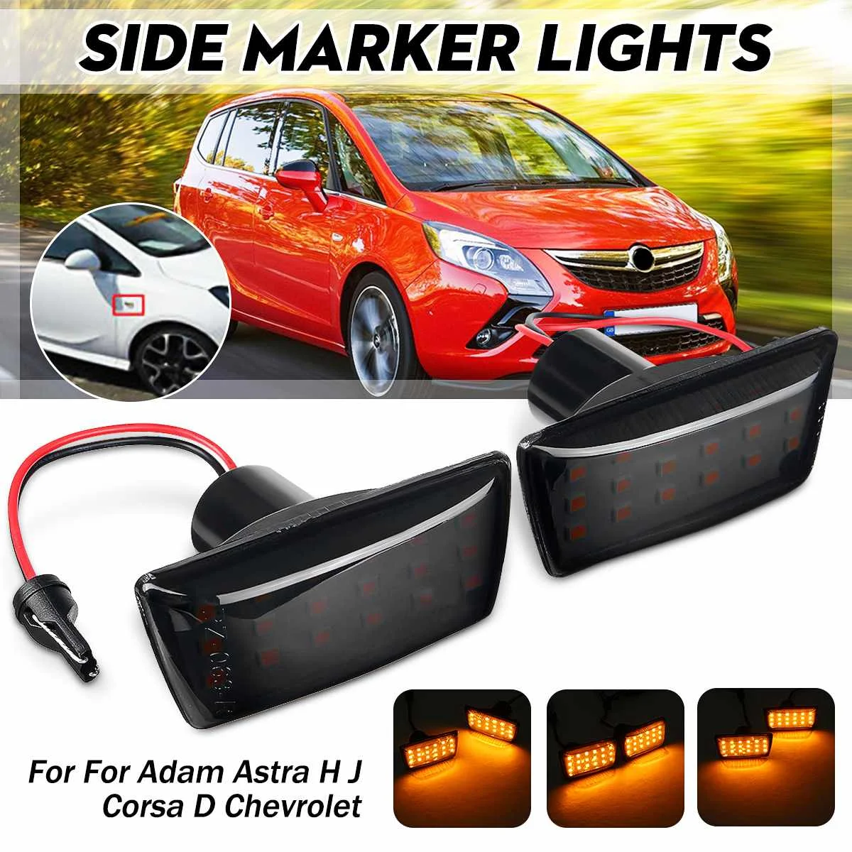 

Pair Car LED Side Marker Light Turn Signal Indicator Lamps 12/24V For Opel for Vauxhall Corsa D Insignia G09 Zafira