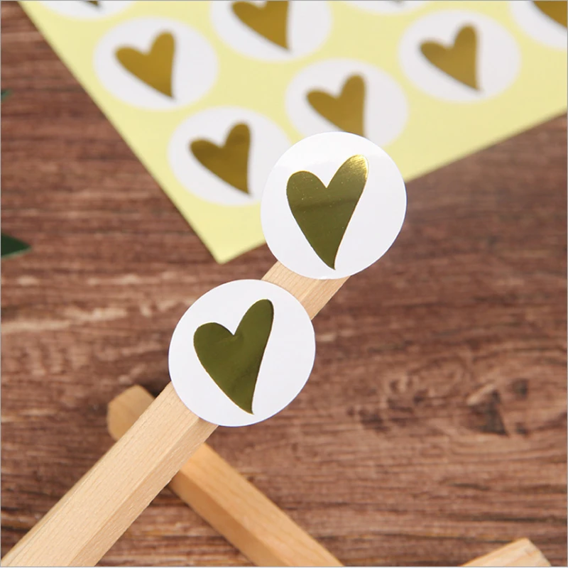 Pegatinas de sello de Corazón dorado para hornear, etiqueta para paquete hecho a mano, productos artesanales, decoración blanca, 160 Uds.