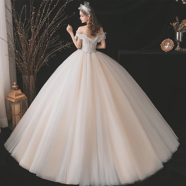 JKM043 Light Wedding Dress New Bridal French-style Off-the-shoulder Gown Simple Summer Floor-length Super Fairy Mori Style Dream 2