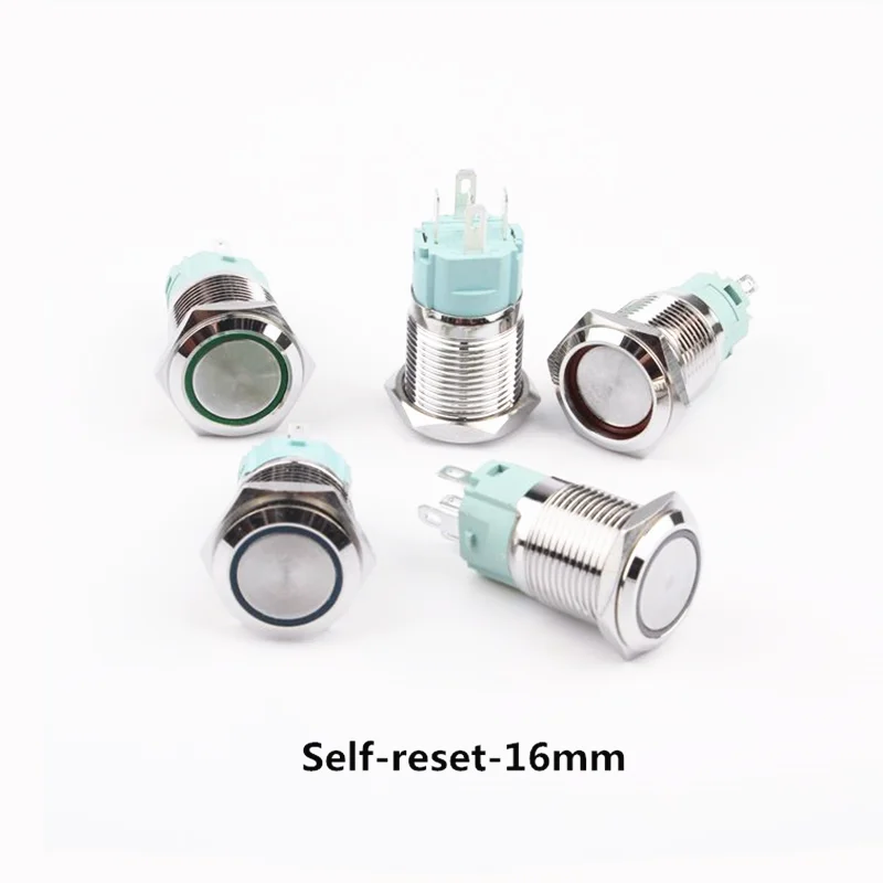 

16mm brass Push Button Switch reset flat round illumination ring Momentary reset 1NO 1NC