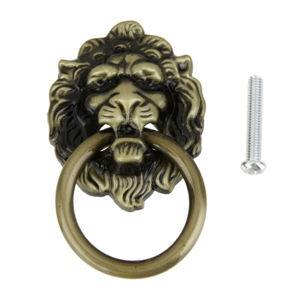 2xRetro Lion Head Pull Handle Door Cabinet Dresser Drawer Knob Antique Brass