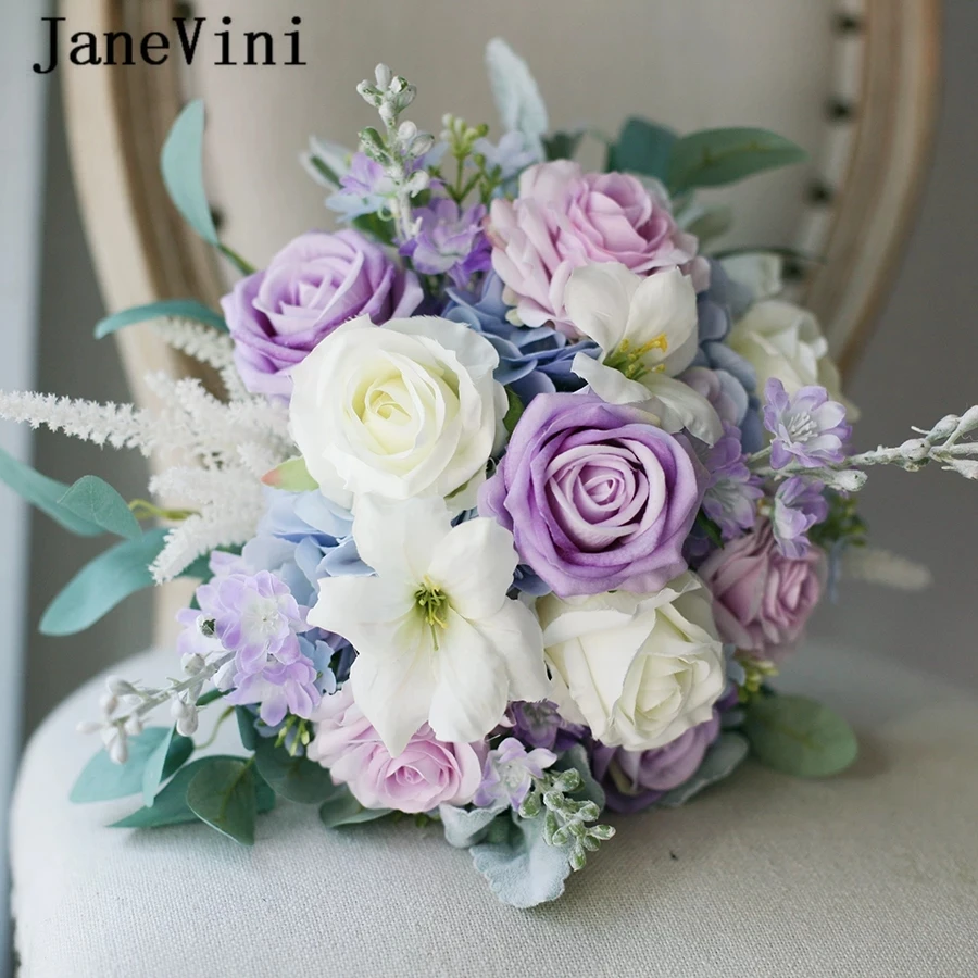 JaneVini Vintage Blush Pink Wedding Bouquet Accessories for Bride Flower  Bouquet Artificial Bridal Austin Rose Ramo