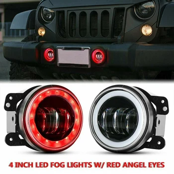 

4 Inch 60W LED Fog Lights Projector with RED Halo Ring DRL for Jeep JK/JL/JT Dodge Front Bumper Fog Lamps