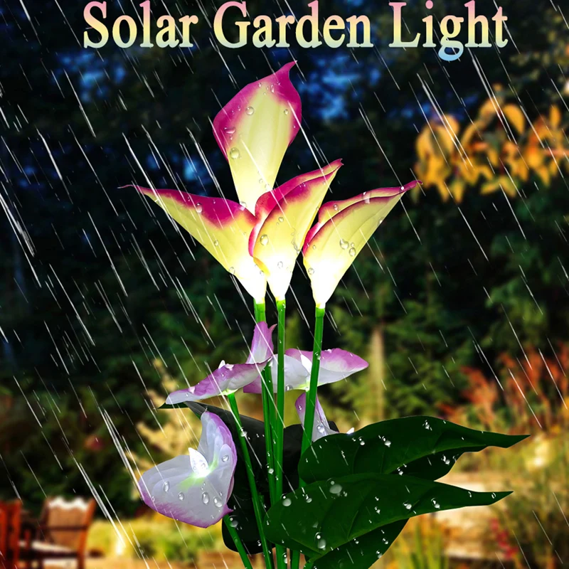 

Solar Powered LED Artificial Calla Flower Lamps Stake For Home Garden Yard Lawn Pathway Party Decorative Landscape Light
