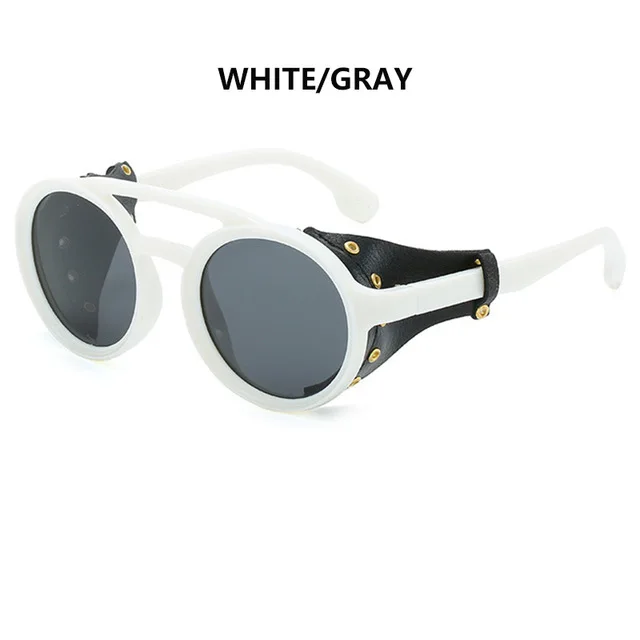 Prouddemon Ретро винтажный круглый поляризованные классические солнцезащитные очки для мужчин кожаный боковой щит мужские классические солнцезащитные очки стимпанк - Цвет линз: 1923 WHITE GRAY