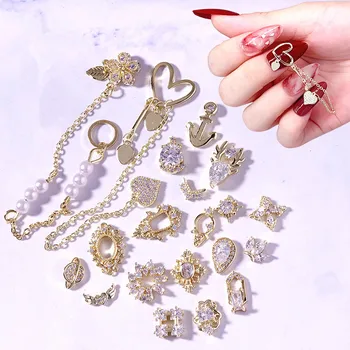 

High Quality Nail Zircon Chain Bow Diamond Pearl Peach Heart Full of Diamond Diamond Jewelry DIY Nail Art Decoration Accessories