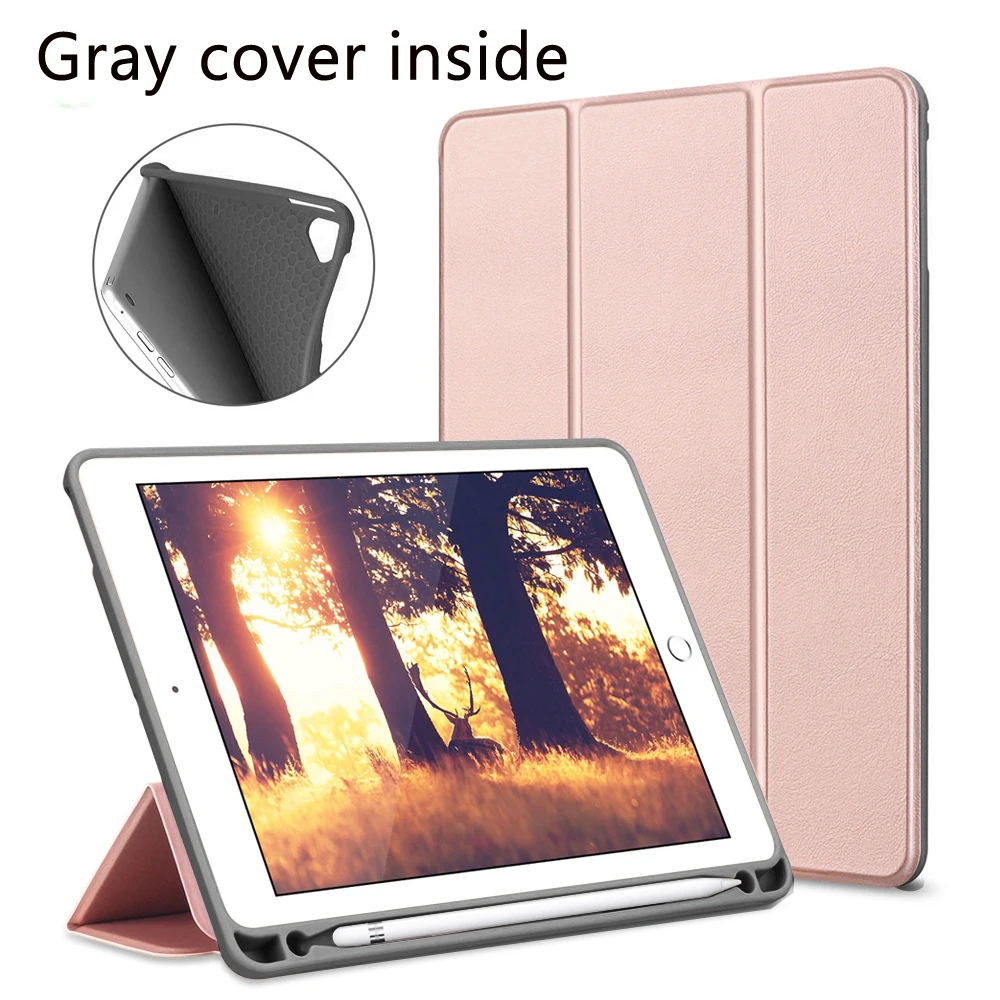 ROSE GOLD IN GRAY Смарт-чехол GOOJODOQ для iPad 9,7 Pro 9,7 с держателем карандаша, силиконовый мягкий чехол для iPad Air 2 Air 1 6th Gen, чехол Funda - Цвет: ROSE GOLD IN GRAY