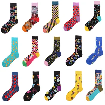 

1 pair combed cotton novelty man socks fancy stripes creative pattern socks funny man crew socks happy man new year gift socks