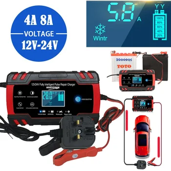 

8A 12V 24V LCD Display Intelligent Pulse Repair Car Battery Charger Jump Starters Emergency Power Bank Automobiles Accessories