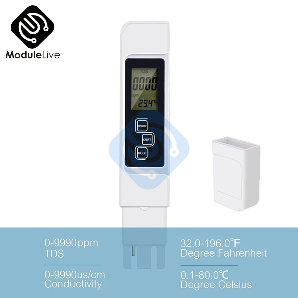 

Proffesional Water Quality Test Meter Pen-Type Digital Tool With TDS EC and Temperature 0-9990 ppm Measurement Range