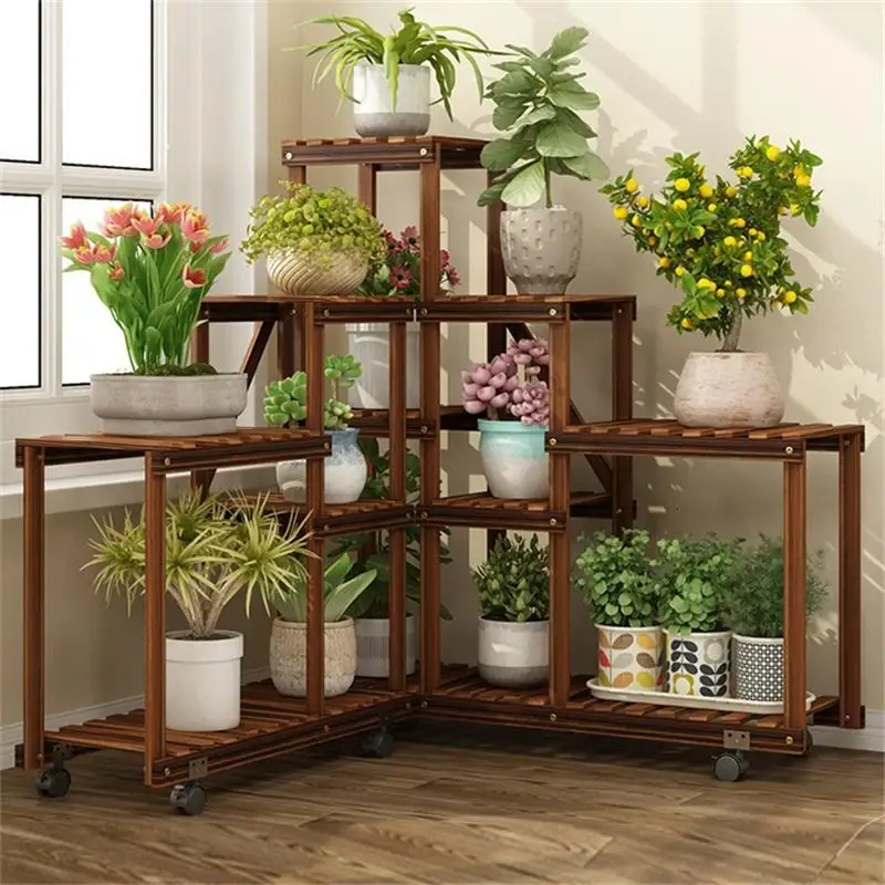 Balkon Saksi Standi Wood Etagere Plante Rak Bunga Plantenrekken For
