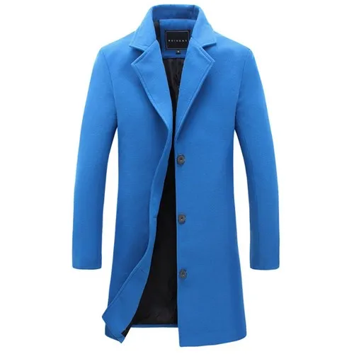 Royal Blue Мужское зимнее пальто размера плюс, модная однотонная верхняя одежда, длинный мужской Тренч, винтажное однобортное деловое Мужское пальто - Цвет: Royal Blue