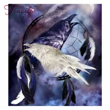 На заказ Алмазная вышивка черный и белый Ворон daimond картина крестиком полная квадратная мозаика-пазл со стразами, наклейки на стену