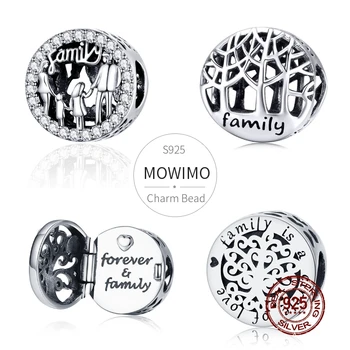 

MOWIMO Lucky Family Dad Mom & Son Daughter Beads 100% 925 Sterling Silver Charm Fit Original Silver Bracelet Pendant Jewelry