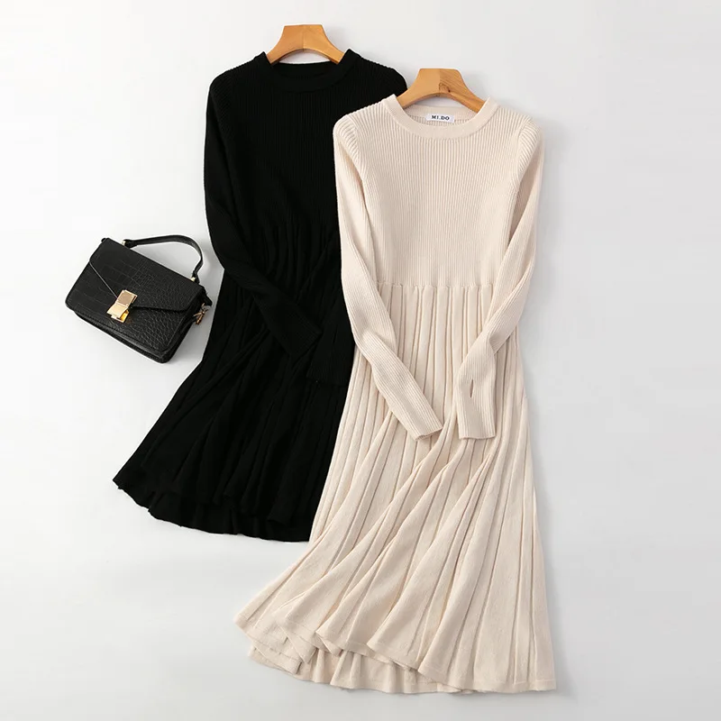

Chic Women Long Knit Maxi Sweater Dress Autumn Winter Knitted A Line Dress Ribbed Thick Christmas Pullover Party Dresses