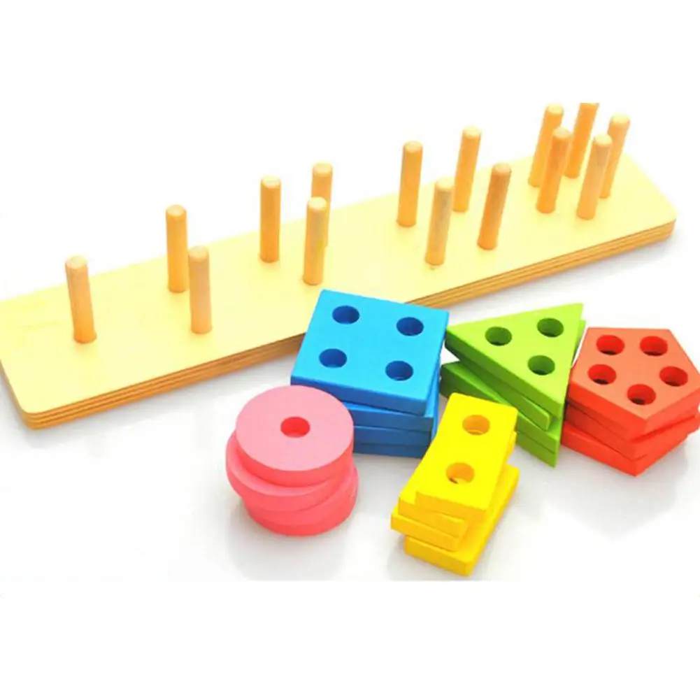 Хоббилан деревянный пять колонн геометрическая форма соответствующие образовательные головоломки игрушки для детей Детские
