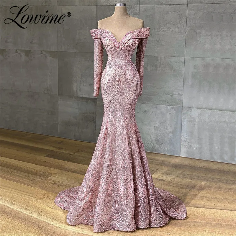 Glitter Mermaid Beaded Evening Dresses 2020 Off Shoulder Red Carpet Party Dress Long Celebrity Vestido De Festa Prom | Свадьбы и