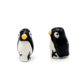 

10pcs/lot Cute Ceramic Beads Charms Penguin Shape Porcelain Beads For Jewelry Making Loose Spacer Big Hole Bead DIY Accessories