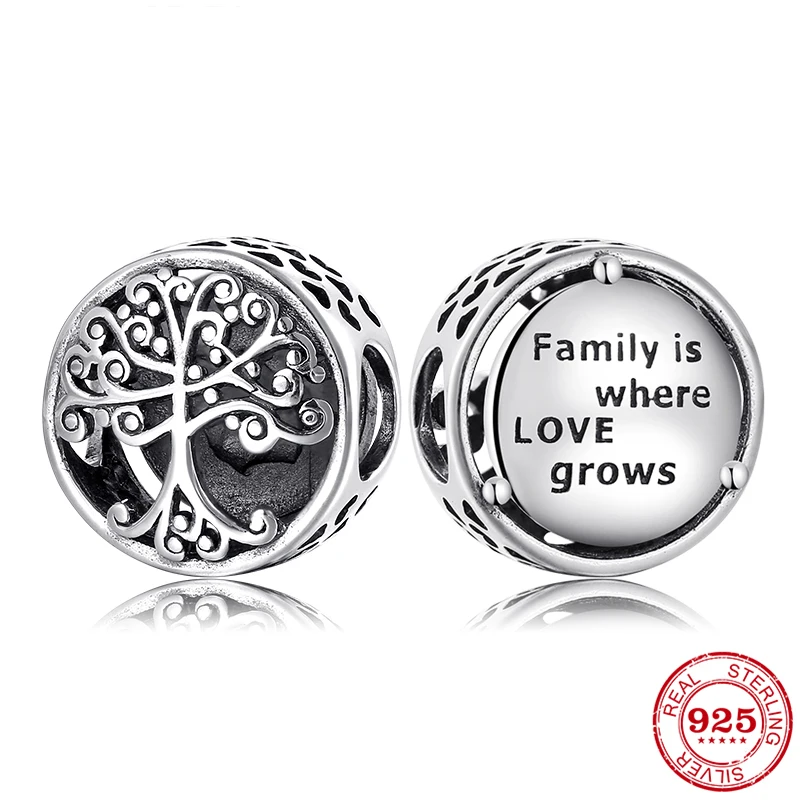 

Round shape 925 Sterling Silver family is where love grows DIY fine beads Fit Original Pandora Charm Bracelet Jewelry making