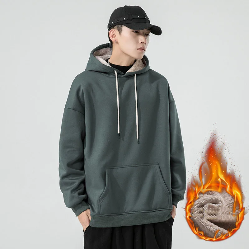Men Warm Hoodies Sweatshirts Autumn Winter Hip Hop Streetwear Men Pullover Sweatshirts Mens Solid Color Loose Hooded Coat MY674