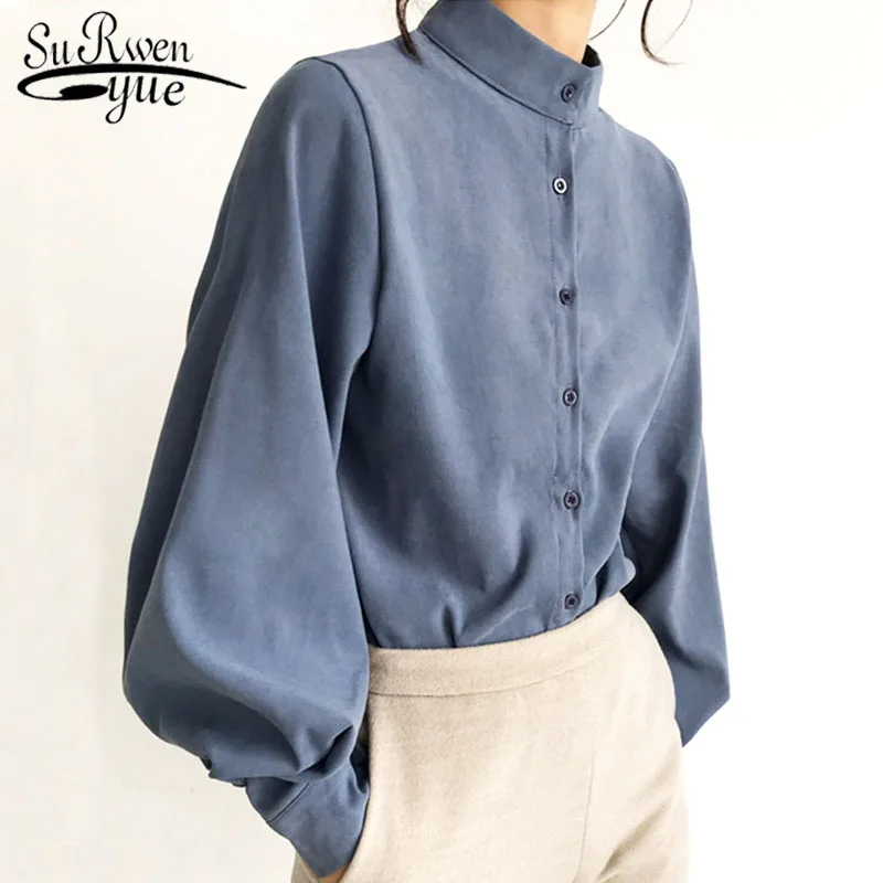 womens tops and blouses Fashion women blouse shirt lantern long sleeve women shirts solid stand collar office blouse 2516 50