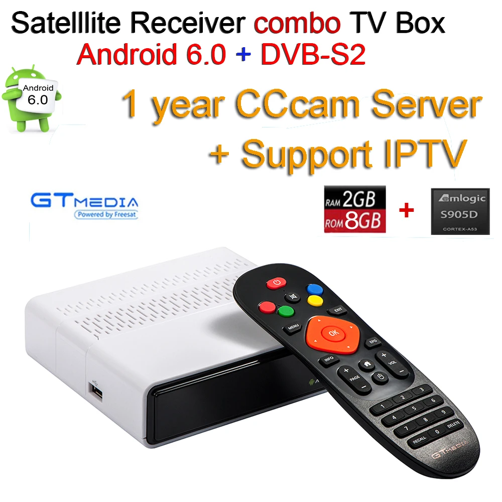 

GTmedia GTS 2 in 1 Android TV Box Satellite Receiver TV 4K H.265 HDR Quad Core 2G 8G WIFI BT4.0 Set Top Box free 1year cline