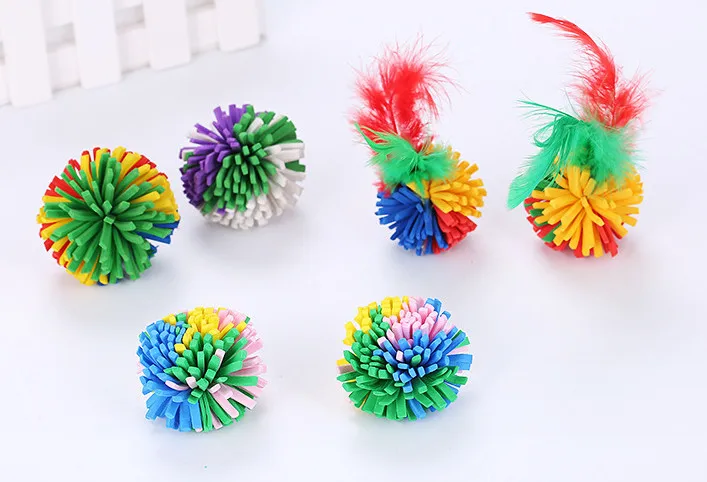 Usd0.55/pc котенок питомец игральные игрушки EVA мяч с пером Радуга Красочные Мягкие 30 шт./партия