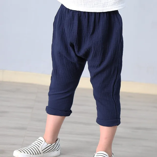 High Quality Breathable Comfort Linen Cotton Summer Fashion Children Pants Candy Color Girls Pants P6006-Navy