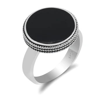 

925 Sterling Silver Enamel Ring for Men Women Black Enamel Thai Silver Ring Simple Elegant Design for Unisex Jewelry