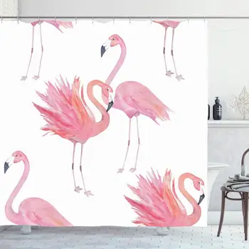 

Shower Curtain for Bathroom 72x78 Colorful Bird Watercolor Flamingo Animals Wildlife Watercolour Pink Canvas Drawing Exotic