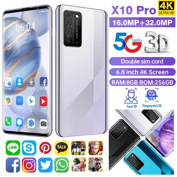

Global 5G LET X10PRO 6.8" Smartphone 8GB RAM 256GB ROM Snapdragon855 Android10 Cellphone Dual SIM Mobile Phone Cell Smart Phones