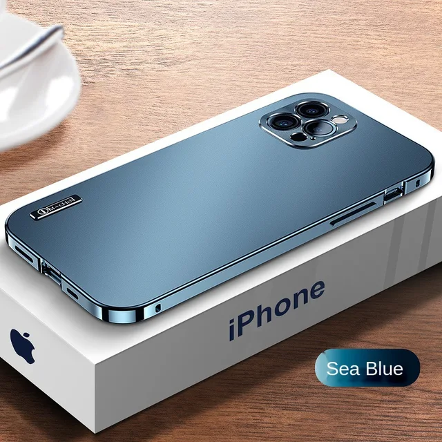 2022 NEW Metal aluminium alloy Case for iPhone 13 12 11 Pro Max Camera Protective Case iphone Original Color Phone Back Cover Blue
