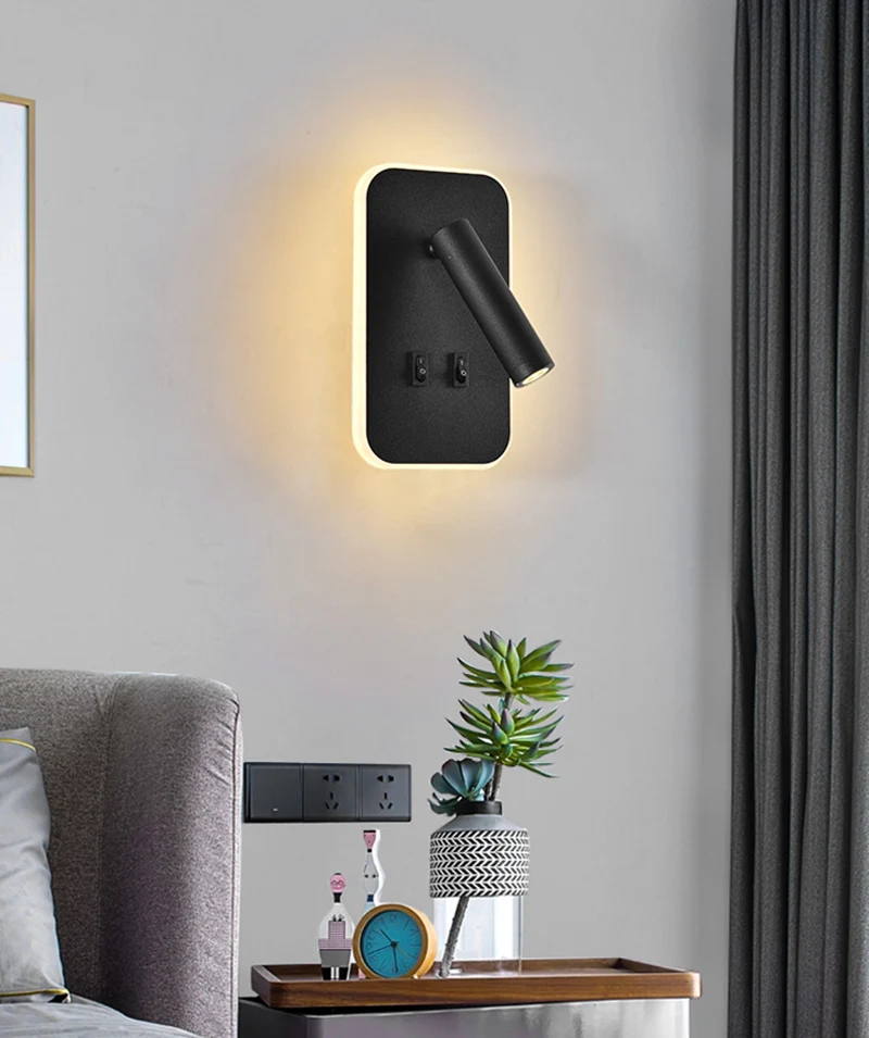 LED wall lamp with two switch sconce light Rotatable 8W 3W 110V 220V indoor home bedroom living room study reading illumination swing arm wall lamp