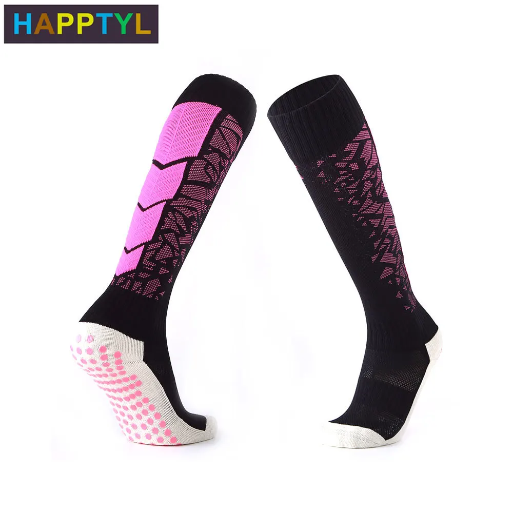 HAPPTYL 1Pair Anti-slip Gel Towel Bottom Compression Socks Men Knee High Soccer Socks Athletic for Running & Training