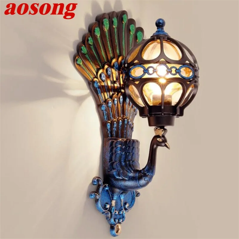 

AOSONG Outdoor Wall Sconces Lamp Classical LED Peacock Light Waterproof Home Decorative For Porch