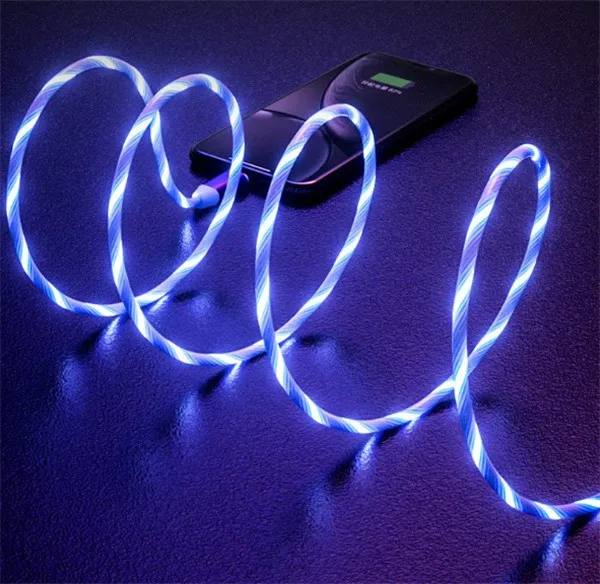 1 м Магнитный зарядный мобильный телефон кабель USB Type C поток светящийся провод