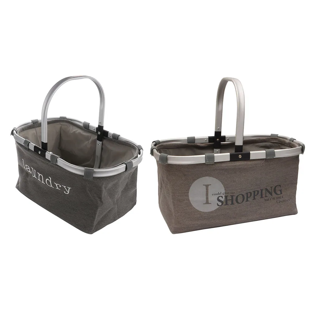 

Foldable Eco Shopping Basket Carry Bag Folding Aluminium Frame Collapsible Handles Storage Baskets Picnic Oxford Camp Basket
