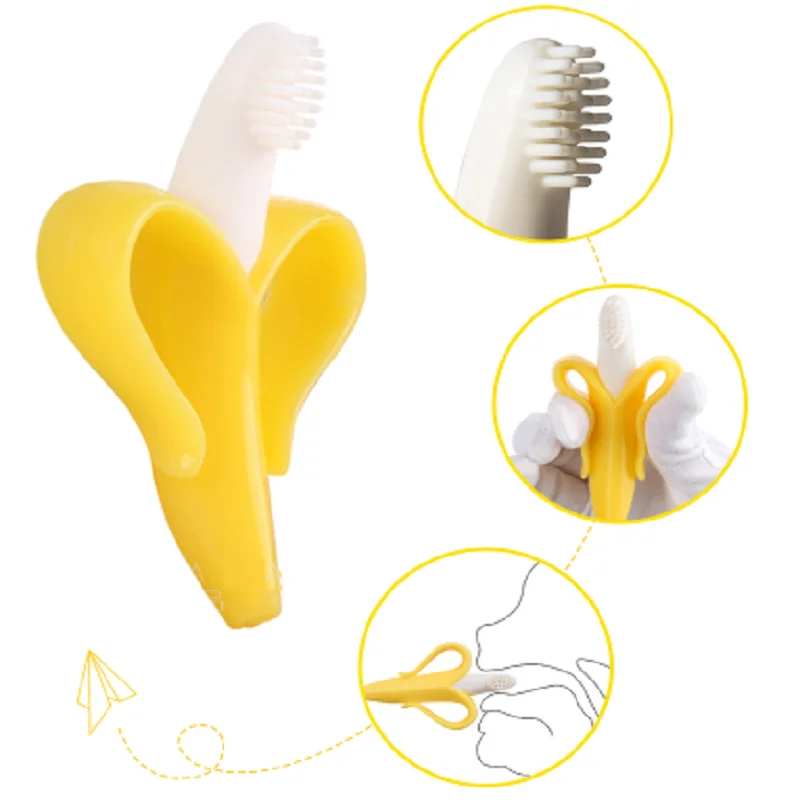 Baby Silicone Training Toothbrush BPA Free Banana Shape Safe Toddle Teether Chew Toys Teething Ring Gift For Infant Chewing | Мать и