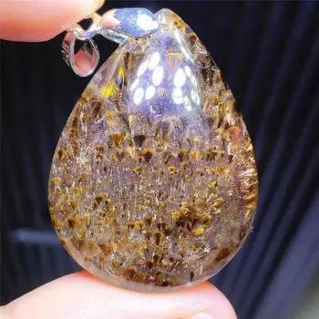 

Natural Cacoxenite Canada Gold Rutilated Quartz Pendant 33x25x8mm Auralite 23 Water Drop Women Men Necklace AAAAA